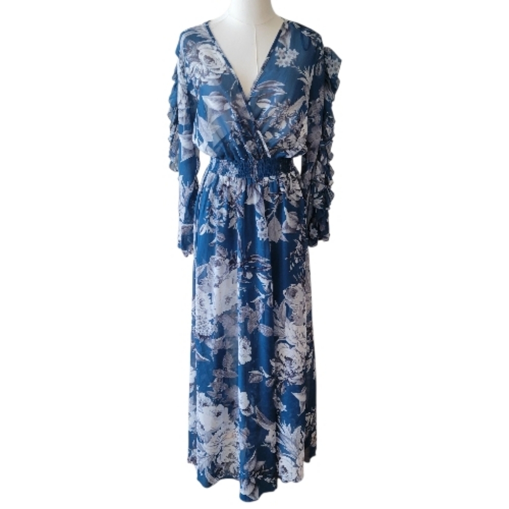 Kate & Lily Teal Green Floral Chiffon Maxi‎ Dress Size 12